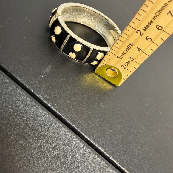 Premiere Design Enamel Black and Cream Polka Dot Hinge Bracelet Cuff - Picture 8 of 11